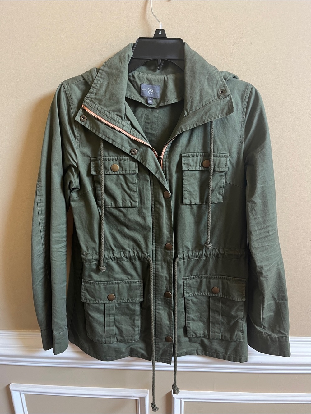Market & Spruce Olive Green Utility Jacket with Hood